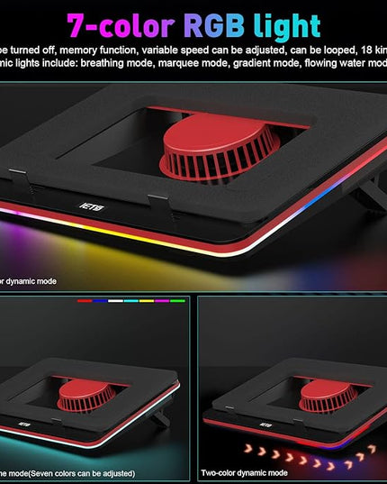 IETS GT500 Powerful Turbo-Fan (5000 RPM) RGB Laptop Cooling Pad with Infinitely Variable Speed,Seal Foam for Rapid Cooling Gaming Laptop,Dust Filter for Protect Laptop,13-17.3inch Laptop Cooler