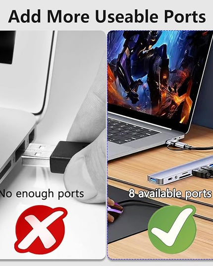 USB Hub 3.0 USB C Hub with SD Card Reader Audio Jack 8 in 1 USB Extender Splitter Multiport Dongle Adapter for MacBook Pro Air and More PC/Laptop/Tablet Devices