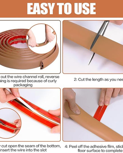 Floor Cord Cover Self Adhesive Cord Hider,3.3FT Cable Management, Extension Strip Protector for Wires, Prevent Cable Trips for Offices, Gyms, Exhibitions Cavity:0.47"(W) x 0.35"(H) Brown