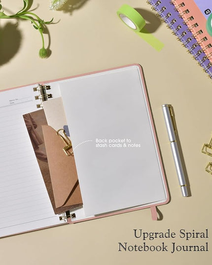 Lined Spiral Journal Notebook for Women, A5 Hardcover Notebooks for Work, 150 Numbered Pages Pink Notebook, 100GSM College Ruled Journals for Writing, Note Taking, 5.75" x 8.38"