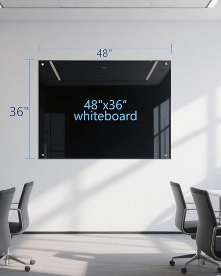 Glass Dry Erase Black Board - Magnetic Blackboard 48"X36" Frameless Whiteboard Clear Glass Boards with Super Strong Magnets, Wall Mounted for Office, Classroom and Home