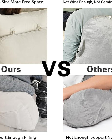 SLIGUY Reading Pillow for Sitting in Bed Couch Adult, Back Pillow with arm Support and Pockets, Adult Back Pillow Bed Chair for Bed Rest, Reading, Watching TV, Gaming for Boys and Girls Beige