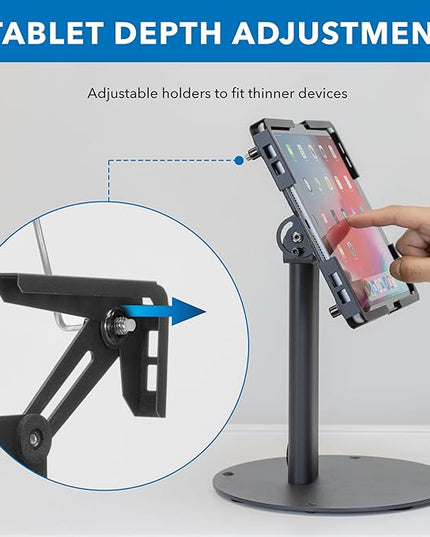 Mount-It! Universal Tablet Stand with Tilt, Anti-Theft Retail iPad POS Kiosk Stand, Fits Tablets from 9.7" to 13" Screen Size, 90° Rotation for Portrait and Horizontal Viewing, Durable Steel, Black