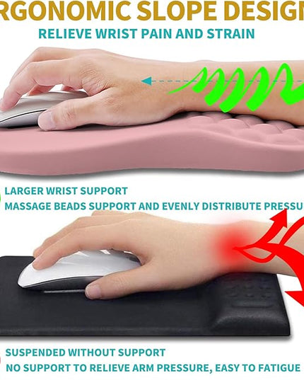Hokafenle 2 in 1 Ergonomic Mouse Pad Wrist Support & Wrist Rest for Computer Keyboard Set, with Relieve Carpal Tunnel Pain Massage Bulge and Full Memory Gel Design (2In1 Set, Pink)