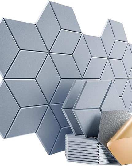12 Pack Self-Adhesive Acoustic Panels 12" X 10" X 0.4" - Sound Proof Foam Panels with High Density, Y-Lined Design, Flame Resistant, Absorb Noise and Eliminate Echoes(Smoky Gray)