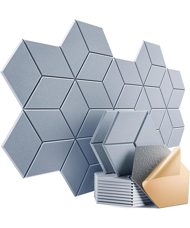 12 Pack Self-Adhesive Acoustic Panels 12" X 10" X 0.4" - Sound Proof Foam Panels with High Density, Y-Lined Design, Flame Resistant, Absorb Noise and Eliminate Echoes(Smoky Gray)