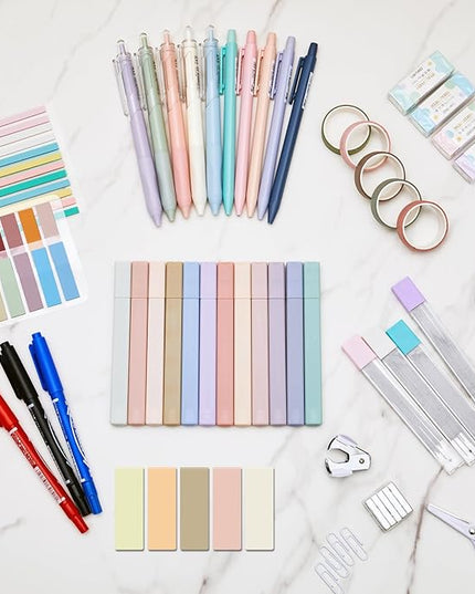 Sinload 60 Pcs Aesthetic Book Annotation Kit School Supplies Cute Pencil Case 12 Highlighter 5 Gel Pen 6 Mechanical Pencil 5 Magnetic Bookmark 1220 Pcs Sticky Note Tab Student Stationary(Black)
