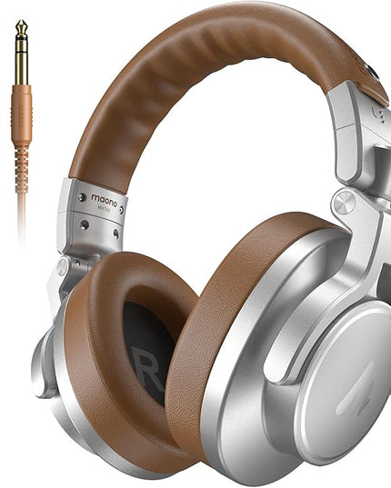 MAONO Professional Studio Monitor & Mixing DJ Headphones - Over Ear Closed Back Stereo Wired Headphones for Guitar AMP, Podcast, Recording, Streaming, PC, Music Production, Keyboard, MH700 Silver