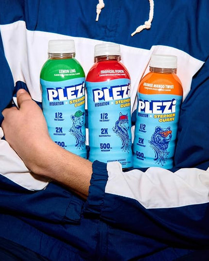 PLEZi Lemon Lime Hydration Drink x Stephen Curry - Sports Drinks with 2X Electrolytes - 500mg Potassium, Low Sugar, No Added Sugar - For Kids & Adults - 16.9 Fl Oz (12 Pack)