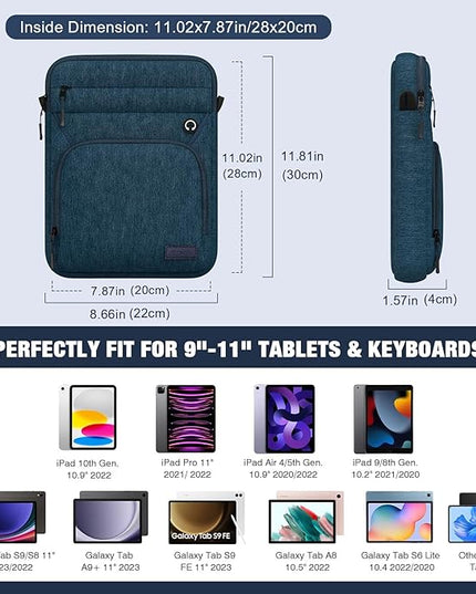 MoKo 9-11 Inch 360° Protective Tablet Sleeve Bag, Fits 11 inch iPad Air M3, iPad A16 2025, Pro 11 M5, iPad 10/9/8/7th, Tab S8/S9 11, Multifunctional Bag with Shoulder and Headphone Port, Indigo