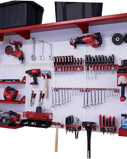 OmniWall Weekend Warrior XL Metal Pegboard Wall Organization System (White/Red)