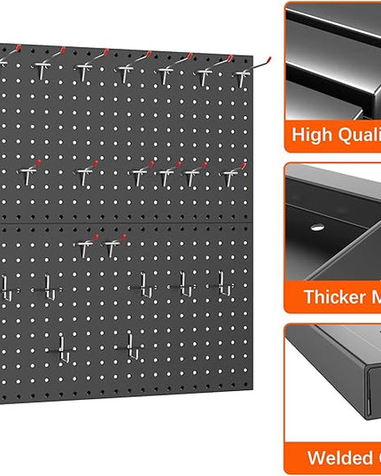 WALMANN Metal Pegboard Panels for Wall Garage Tools Storage Pegboard for Garage, Workbench, Modular Peg Board Tool Organizer Board(Pack of 2, Black)