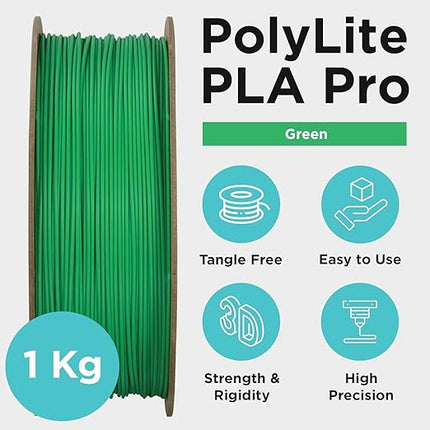 Polymaker PLA PRO Filament 1.75mm 1kg, Tough & High Rigidity Green 3D Printing Filament, PolyLite PLA PRO 3D Printer Filament 1.75mm, Print with Most 3D Printers