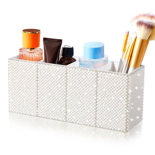 Resholder Pearl Desk Organizer, White Pen Makeup Brush Holder