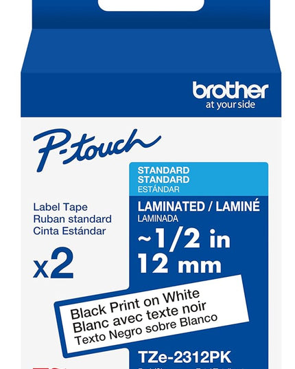 Brother Genuine TZe231-1/2 2PK Black Print on White Label Tape. Each: 0.47 in x 26.2 ft (12 mm x 8 m) Total: 0.47 in x 52.4 ft (12 mm x 16 m)
