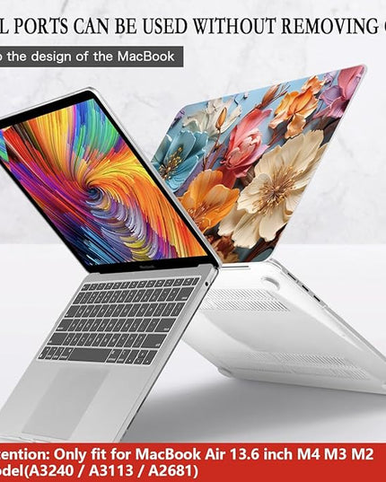 CISSOOK for MacBook Air 13 inch M2 M3 M4 Case 2022 2023 2024 2025 Release, Flower Hard Shell Cases with Keyboard Cover OTG Adapter for MacBook Air 13.6 inch A3240 M3113 A2681