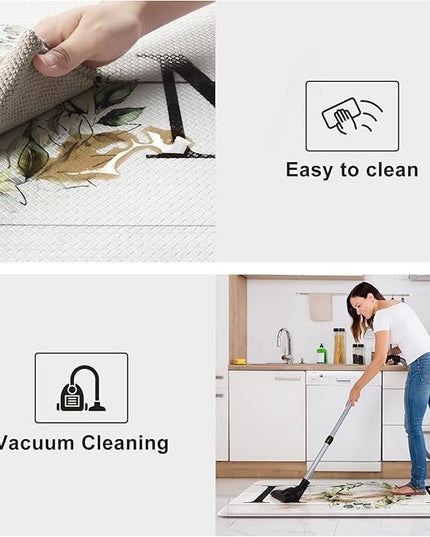 KIMODE Anti Fatigue Kitchen Mats for Floor, Farmhouse Kitchen Rugs Sets of 2, Cushioned Kitchen Floor Mats, Comfort Standing Mats for Sink, Laundry, Office, Desk White 20"x47"+20"x32"