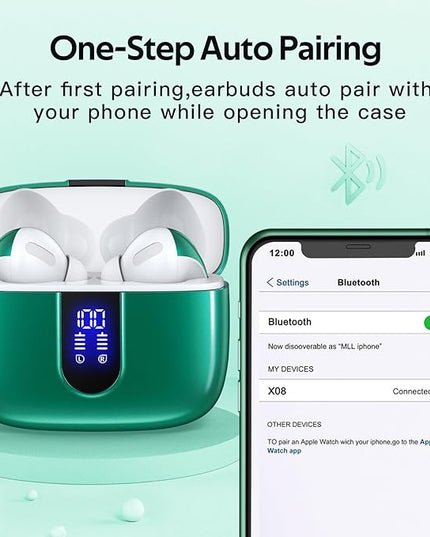 TAGRY 2 Sets X08 Purple and Forest Green Bluetooth Headphones True Wireless Earbuds 60H Playback Ear Buds with Wireless Charging Case in-Ear Earbuds with Mic