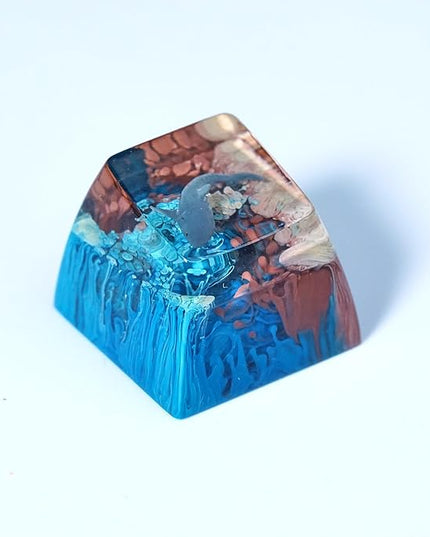 Shark Artisan Keycap Earthy Brown and Deep Blue Ocean R1 SA Profile Custom Sea Creatures Keycaps 1U ESC Handmade Gaming Resin Key Cap Cherry MX Switch Compatible Mechanical Keyboard Sea Lover Gift