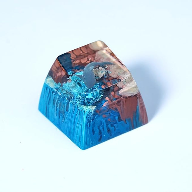 Shark Artisan Keycap Earthy Brown and Deep Blue Ocean R1 SA Profile Custom Sea Creatures Keycaps 1U ESC Handmade Gaming Resin Key Cap Cherry MX Switch Compatible Mechanical Keyboard Sea Lover Gift