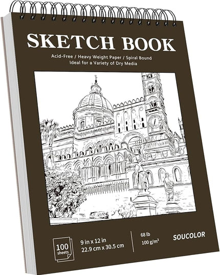 Classroom Must Haves Supplies for Teacher Student, Soucolor 9" x 12" Sketch Book 100 Sheets, Back to School Supplies, Art Sketchbook, Acid Free (68lb/100gsm) Artist Drawing Book Painting Sketching Pad