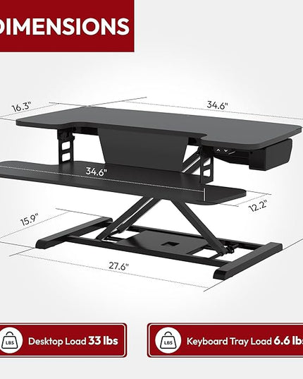 SANODESK 35" Electric Standing Desk Converter,Height Adjustable Riser for Office Home, Monitor and Laptop Workstation with Large Keyboard Tray, Black Color