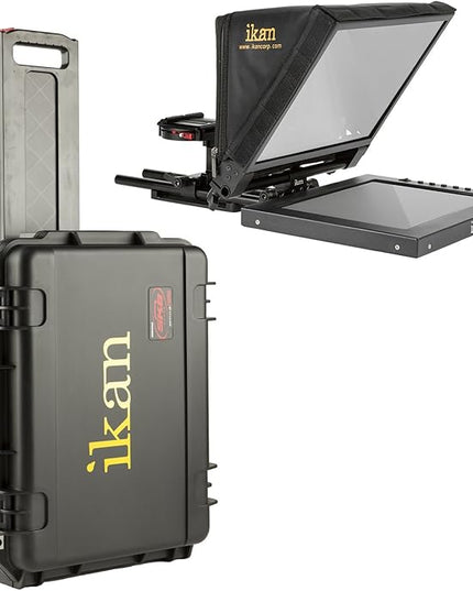 Ikan 12-inch Portable Teleprompter Kit w/Rolling Case, Adjustable Glass Frame, Easy to Assemble, Extreme Clarity (PT1200-TK) - Black
