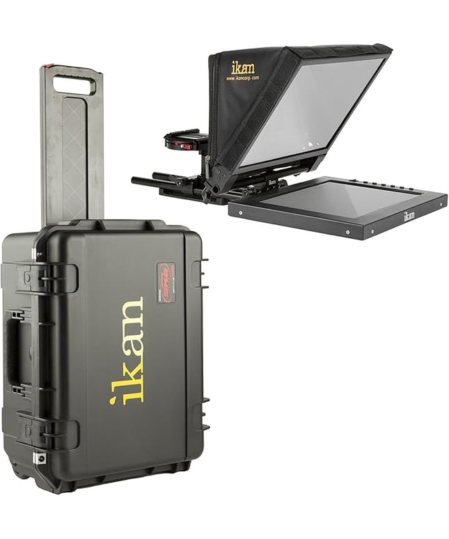 Ikan 12-inch Portable Teleprompter Kit w/Rolling Case, Adjustable Glass Frame, Easy to Assemble, Extreme Clarity (PT1200-TK) - Black