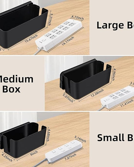YaeCCC Cable Management Organizer Box Power Strips Hider Power Cords Hider for Desk, TV, Computer, USB Hub,Cords (Set of Three) Black