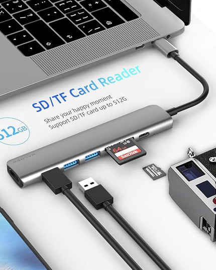WALNEW USB C Hub with 4k HDMI,100W Power Delivery,SD/TF Reader,USB 3.0 Data Ports,7-in-1 USBC Dongle Multiport Adapter,Thunderbolt 4 Dock for Macbook Pro/Air,Mac,iPad 10,Surface,Dell XPS Laptop,Tab S7