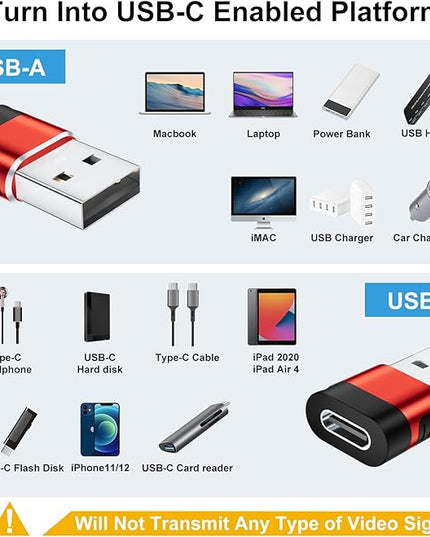 USB to USB C Adapter 6 Pack,USB Type C Adapter,USB A to C Adaptor,USBC Female USBA Male Converter for iPhone 16 15 14 13,MacBook,iPad,Car Play,Charger,Red