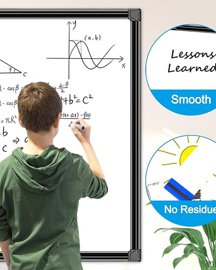 H-Qprobd 48"x30" Magnetic White Board Dry Erase Wall Mount Whiteboard - Office Home Classrooms White Board Hanging Writing Board with Black Aluminum Frame