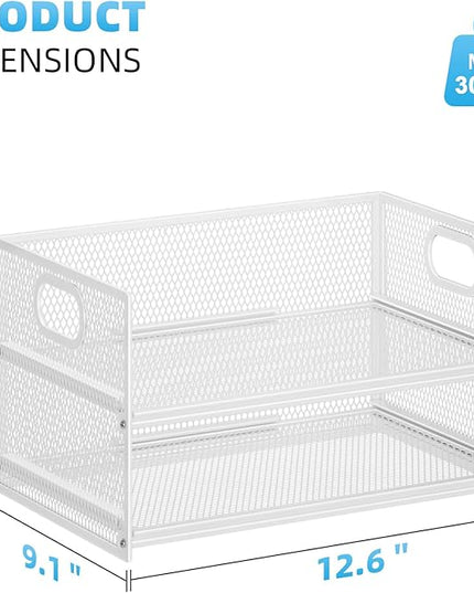 Marbrasse 2 Tier Paper Organizer Letter Tray, Mesh File Organizer with Handle, Paper Sorter Desk Organizer for Home Office Supplies - 2P White