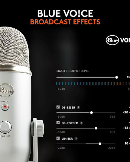 Logitech Creators Blue Yeti USB Microphone for Gaming, Streaming, Podcast, YouTube, Discord, PC, Studio Sound, Plug & Play-Silver