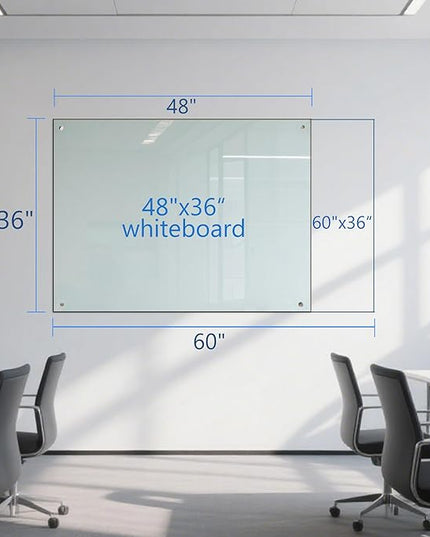 Magnetic Glass Whiteboard - 60"x36" Dry Erase White Board Frameless Glass Boards with Super Strong Magnets, Wall Mounted for Office, School and Home