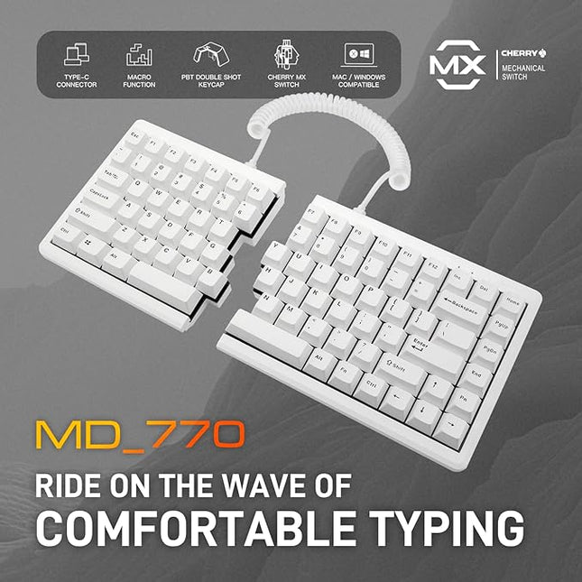 BAROCCOMiSTEL MD770 Classic White/BKF, TKL Ergonomic Mechanical Keyboard, Cherry MX, Split-Alice Layout, PBT DoubleShot Keycap, Mac/Windows OS Compatible (Red)