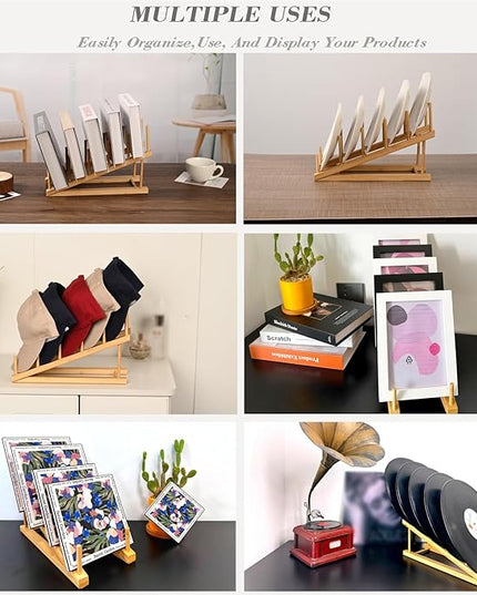 5 Pack Plate Stands for Display,Wooden Multi Plate Holder Cabinet Organizer, 5-Tier Craft Show Vendor Counter Display Rack for Tabletop Book, Art Prints, and Platter