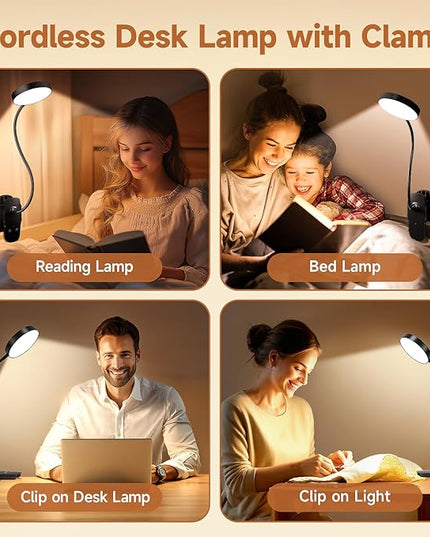 Mubarek Clip on Lamp,5 Brightness+5 Color Clip on Light,200LM 36 LED Reading Lights for Books in Bed,1800mAh Battery Powered Lamp Battery Operated Lights,Rechargeable Desk Lamp with Clamp Light