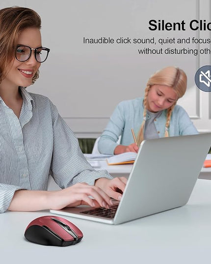 TECKNET Wireless Mouse (2.4G & BT5.0/3.0) Silent 4800 DPI Computer USB A & Bluetooth Mouse 6 Buttons, Wide Compatibility - Red
