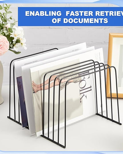 6 Pcs Desktop Organizer Wire Desk File Organizer Vertical Metal Stand up File Stand for Office Home, 11 Sections, Black