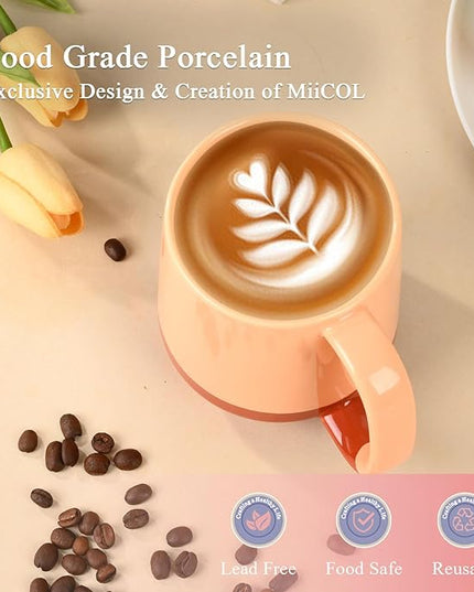 Miicol Ceramic Coffee Mug, 16 oz Large Coffee Cup, Tea Mug with Handle, Flat Bottom Mug for Men, Women, Office, Microwave and Dishwasher Safe, Multi-Color, Caramel Peach