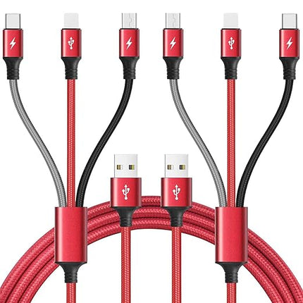 Multi Charging Cable, 10Ft 2Pack Multi Fast Charger Cable Braided Universal 3 in 1 Multi Charging Cord Long USB Cable Adapter IP/Type C/Micro USB Port for Cell Phones/iPhone/Tablets/Samsung/More