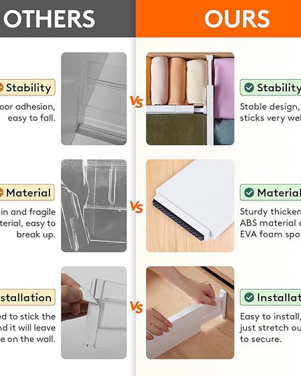 Lifewit 5 Pack Drawer Dividers 4" High, 11-17" Adjustable Dresser Drawer Organizers for Clothes, Expandable Drawer Separators in Kitchen/Bedroom/Bathroom/Vanity/Office Organization and Storage, White