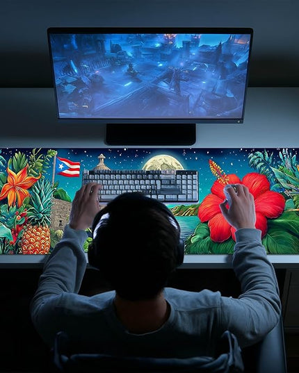 Large Mouse Pad Gaming Mousepad 31.5 x 11.8 Inch Keyboard Desktop Mat Diatomite XL Mouse Pad for Home and Office Desk Accessories with Tropical Coast Moonlight Floral Artwork