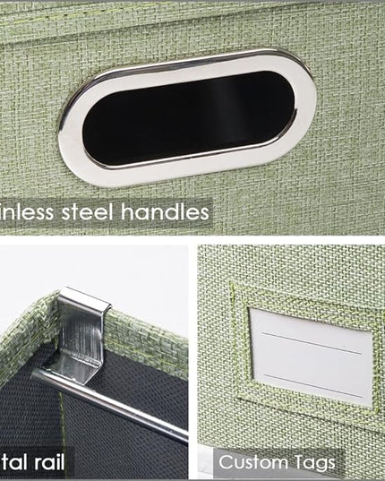 PRANDOM File Organizer Box - Set of 1 Collapsible Decorative Linen Filing Storage Hanging File Folders with Lids Office Cabinet Letter Size Green (14x9.3x10.8 inch)