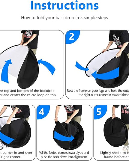 NEEWER Chromakey Backdrops, Double Sided Black Screen and White Screen, 2 in 1 Collapsible and Reversible Background for Photography, Gaming and Live Streaming, 5'×6.6'/1.5m×2m (Black/White)
