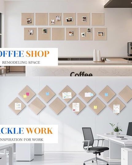 DOLLAR BOSS Large Cork Board for Wall 48" x 36" x 0.5" Bulletin Board 12 Packs Corkboard Tiles Self Adhesive Felt Wall Tiles for Office Home School, Latte