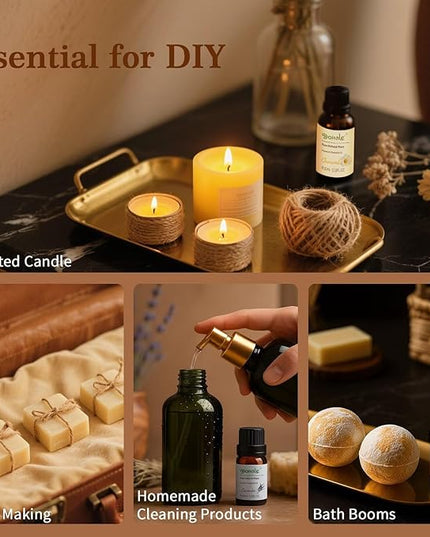 Dohale Essential Oils Set Acacia Wood Gift Box - Stress Relief Relax Soothe, Top 8 Aromatherapy Oils for Diffuser Hotel Scent Home Fragrance Candle Making - Chamomile, Lavender & More 10ml
