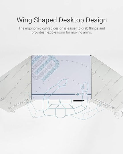 EUREKA ERGONOMIC Gaming Desk, w Keyboard Tray, 73" Wing Shaped Music Studio Table with LED Shelves, Gaming Recording Live Stream, Slot Design