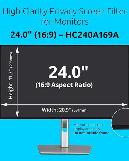 Kensington High Clarity Privacy Screen for 24 inch 16:9 Widescreen Monitor, Easy Installation Computer Privacy Filter for Desktop, 2H Hardness Protection, Compatible with LG Samsung Dell, HC240A169A